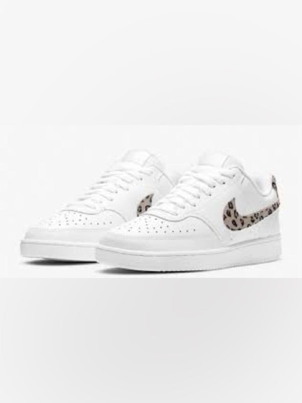 Nike Court Vision White Low-Top Sneakers with Leopard Print Swoosh